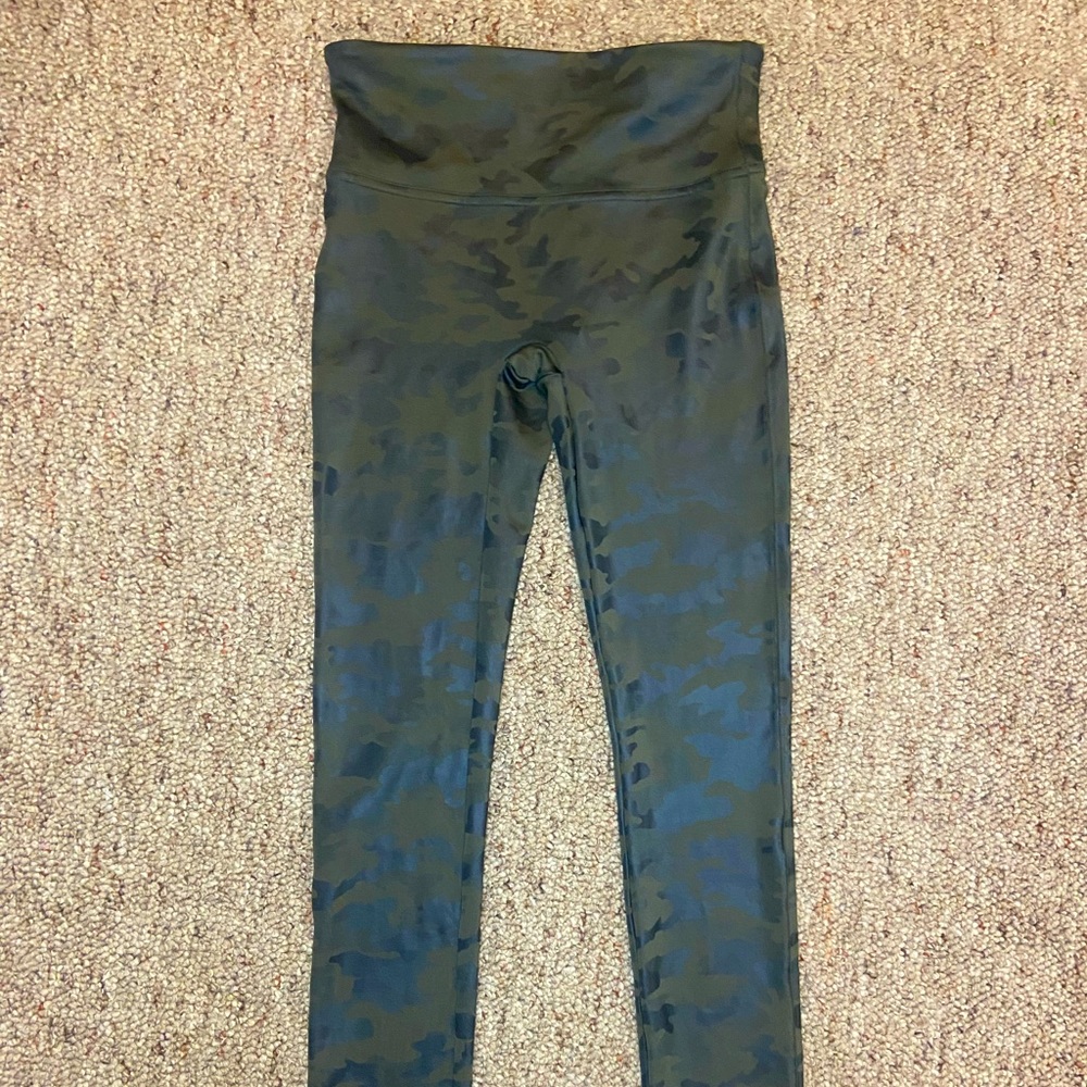 Spanx faux leather green camo leggings